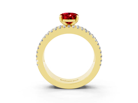Yellow gold Oval Cut Ruby Solitaire Ring with Pavé and Channel Set Band_3