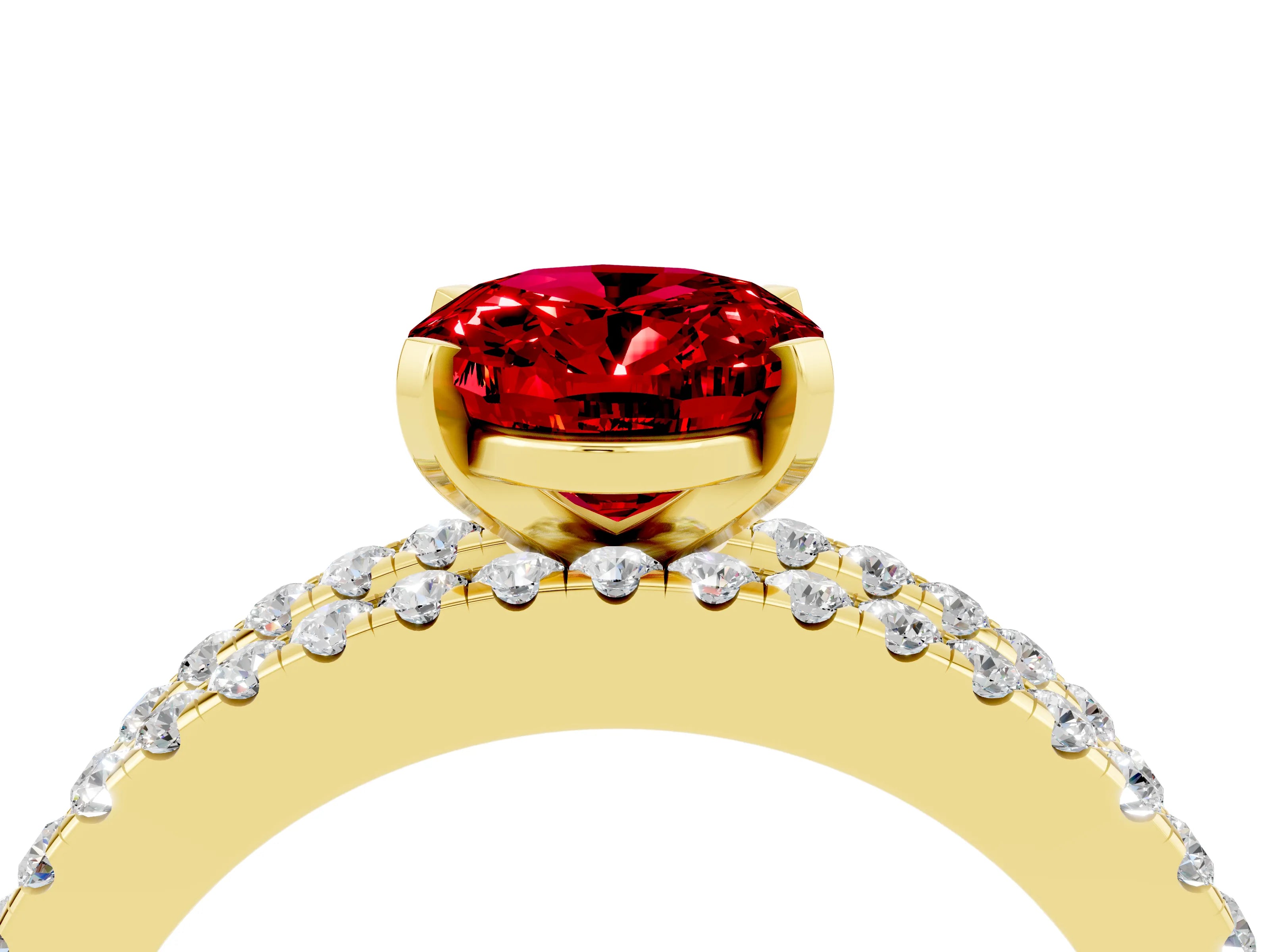 Yellow gold Oval Cut Ruby Solitaire Ring with Pavé and Channel Set Band_4