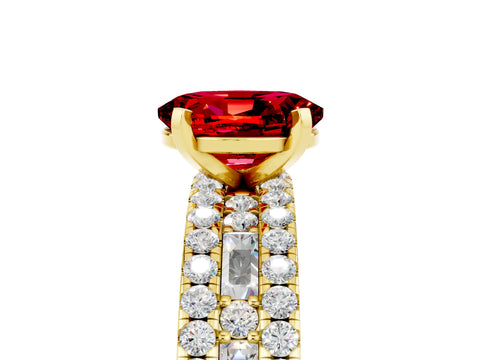 Yellow gold Oval Cut Ruby Solitaire Ring with Pavé and Channel Set Band_5