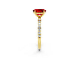 Yellow gold Oval Cut Ruby Solitaire Ring with Pave Band and Four Prong Setting_14