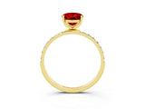 Yellow gold Oval Cut Ruby Solitaire Ring with Pave Band and Four Prong Setting_15