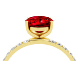 Yellow gold Oval Cut Ruby Solitaire Ring with Pave Band and Four Prong Setting_16