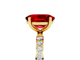 Yellow gold Oval Cut Ruby Solitaire Ring with Pave Band and Four Prong Setting_17