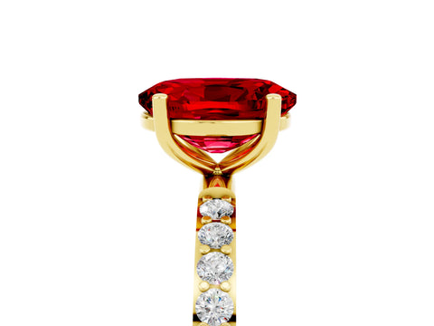 Yellow gold Oval Cut Ruby Solitaire Ring with Pave Band and Four Prong Setting_17