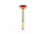 Yellow gold Oval Cut Ruby Solitaire Ring with Round  Pavé Band and Four-Prong Setting_38