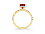 Yellow gold Oval Cut Ruby Solitaire Ring with Round  Pavé Band and Four-Prong Setting_39