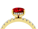 Yellow gold Oval Cut Ruby Solitaire Ring with Round  Pavé Band and Four-Prong Setting_40