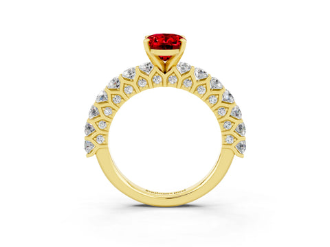 Yellow gold Oval Cut Ruby Solitaire Ring with Shared Prong Pavé Band and Four-Prong Setting_15