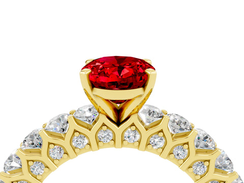 Yellow gold Oval Cut Ruby Solitaire Ring with Shared Prong Pavé Band and Four-Prong Setting_16