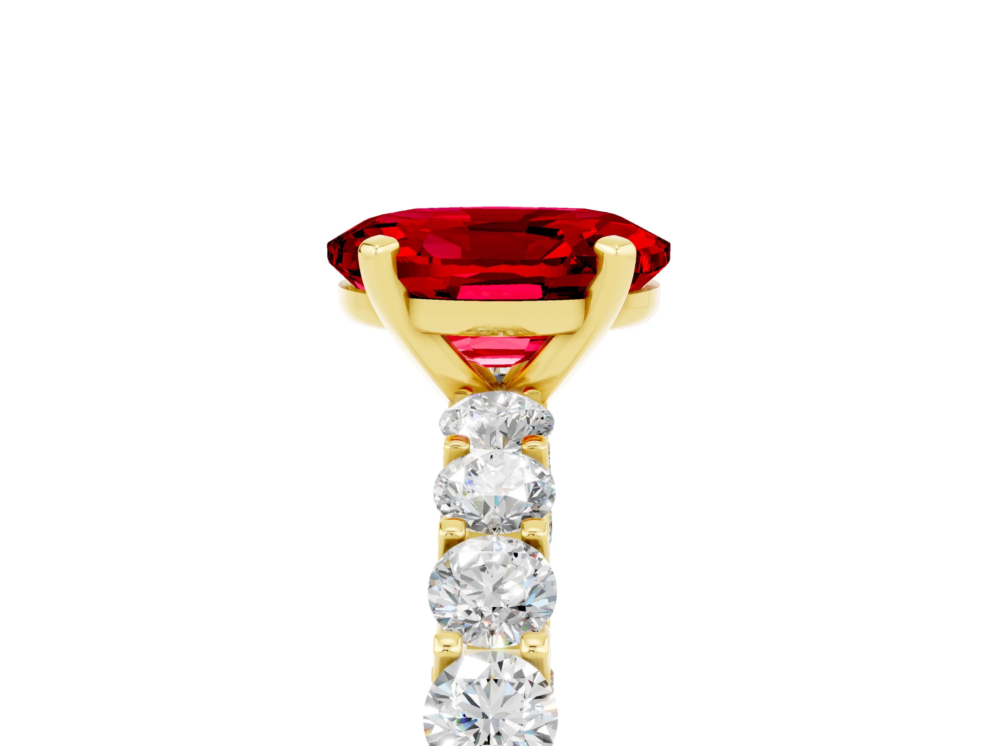 Yellow gold Oval Cut Ruby Solitaire Ring with Shared Prong Pavé Band and Four-Prong Setting_17