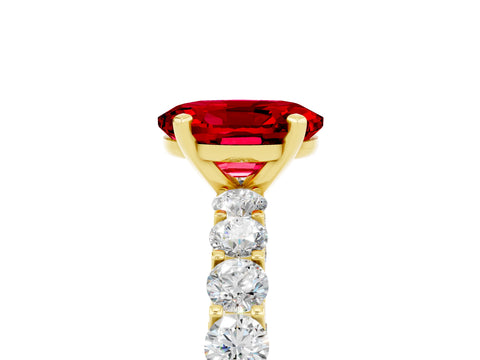 Yellow gold Oval Cut Ruby Solitaire Ring with Shared Prong Pavé Band and Four-Prong Setting_17