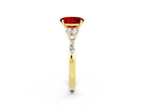 Yellow gold Oval Cut Ruby Solitaire Ring with Side Stones and Four-Prong Setting_14