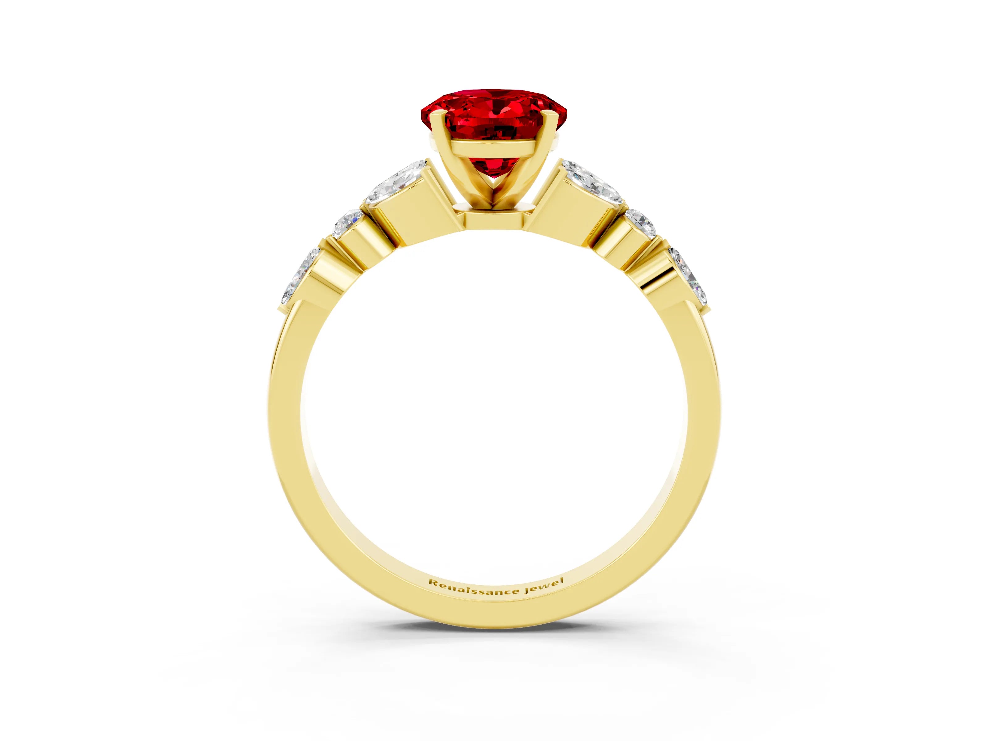 Yellow gold Oval Cut Ruby Solitaire Ring with Side Stones and Four-Prong Setting_15