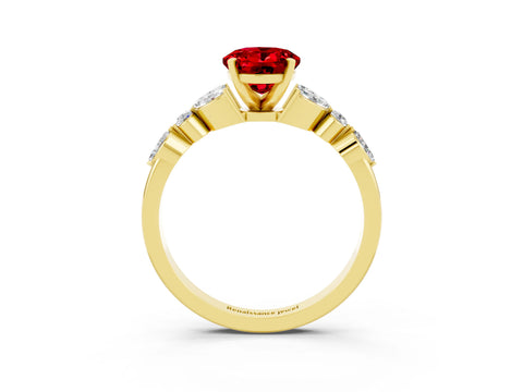 Yellow gold Oval Cut Ruby Solitaire Ring with Side Stones and Four-Prong Setting_15
