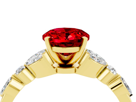 Yellow gold Oval Cut Ruby Solitaire Ring with Side Stones and Four-Prong Setting_16