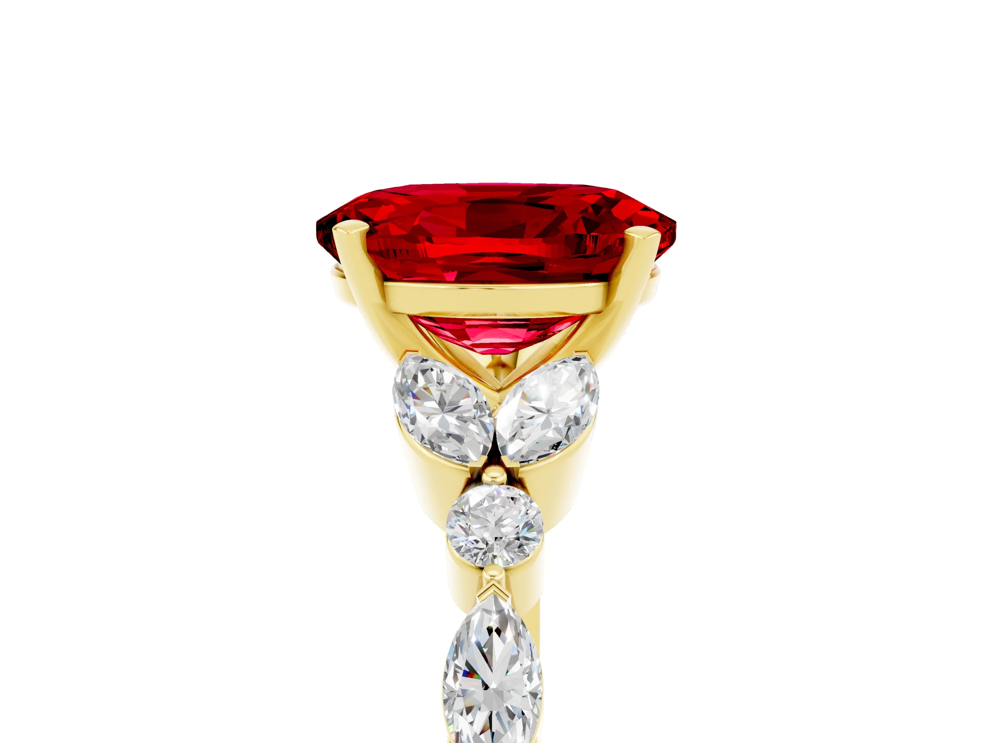 Yellow gold Oval Cut Ruby Solitaire Ring with Side Stones and Four-Prong Setting_17