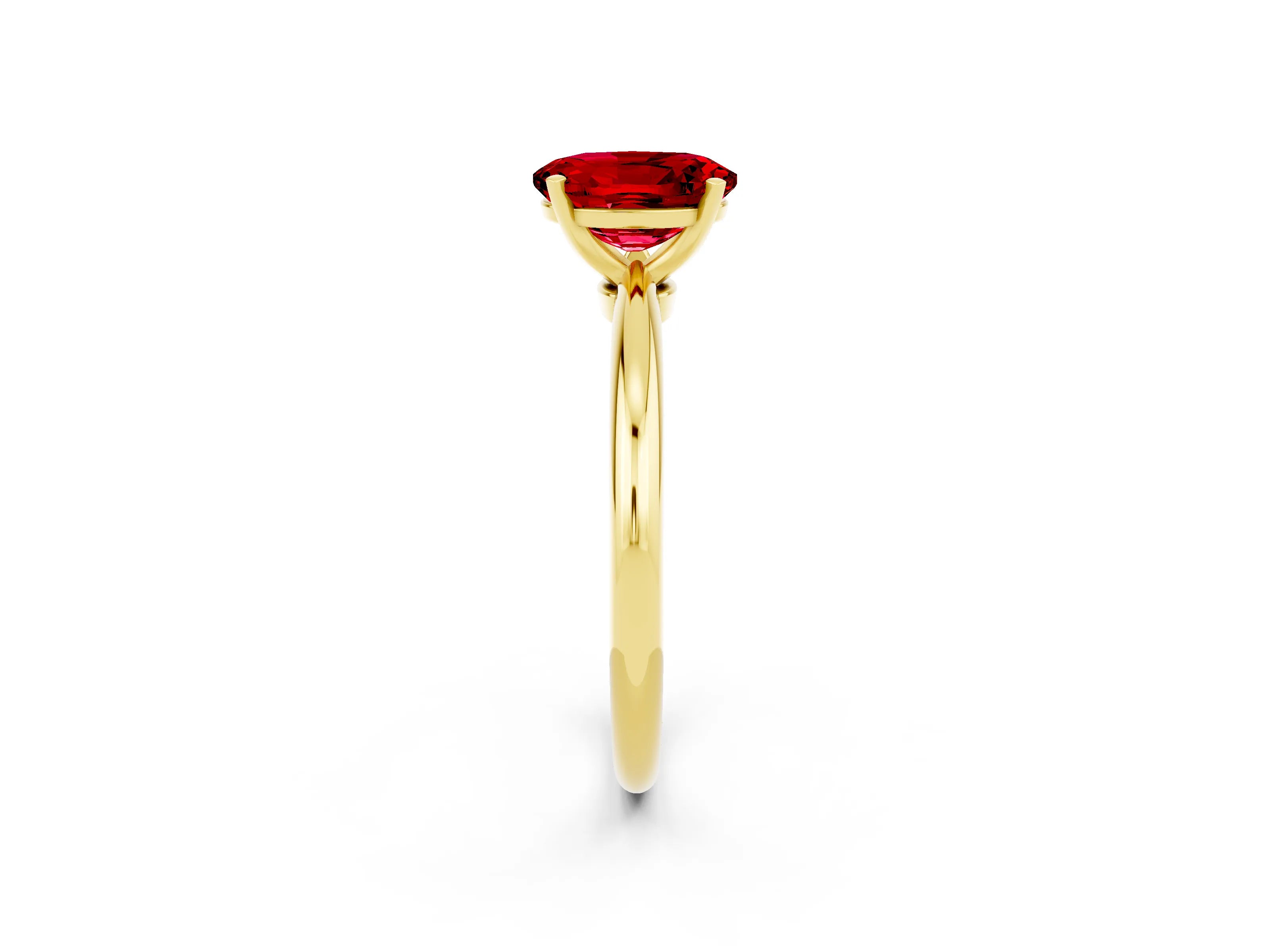Yellow gold Oval Cut Ruby Solitaire Ring with Six-Prong Setting and Classic Band_2