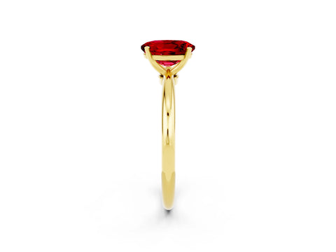 Yellow gold Oval Cut Ruby Solitaire Ring with Six-Prong Setting and Classic Band_2