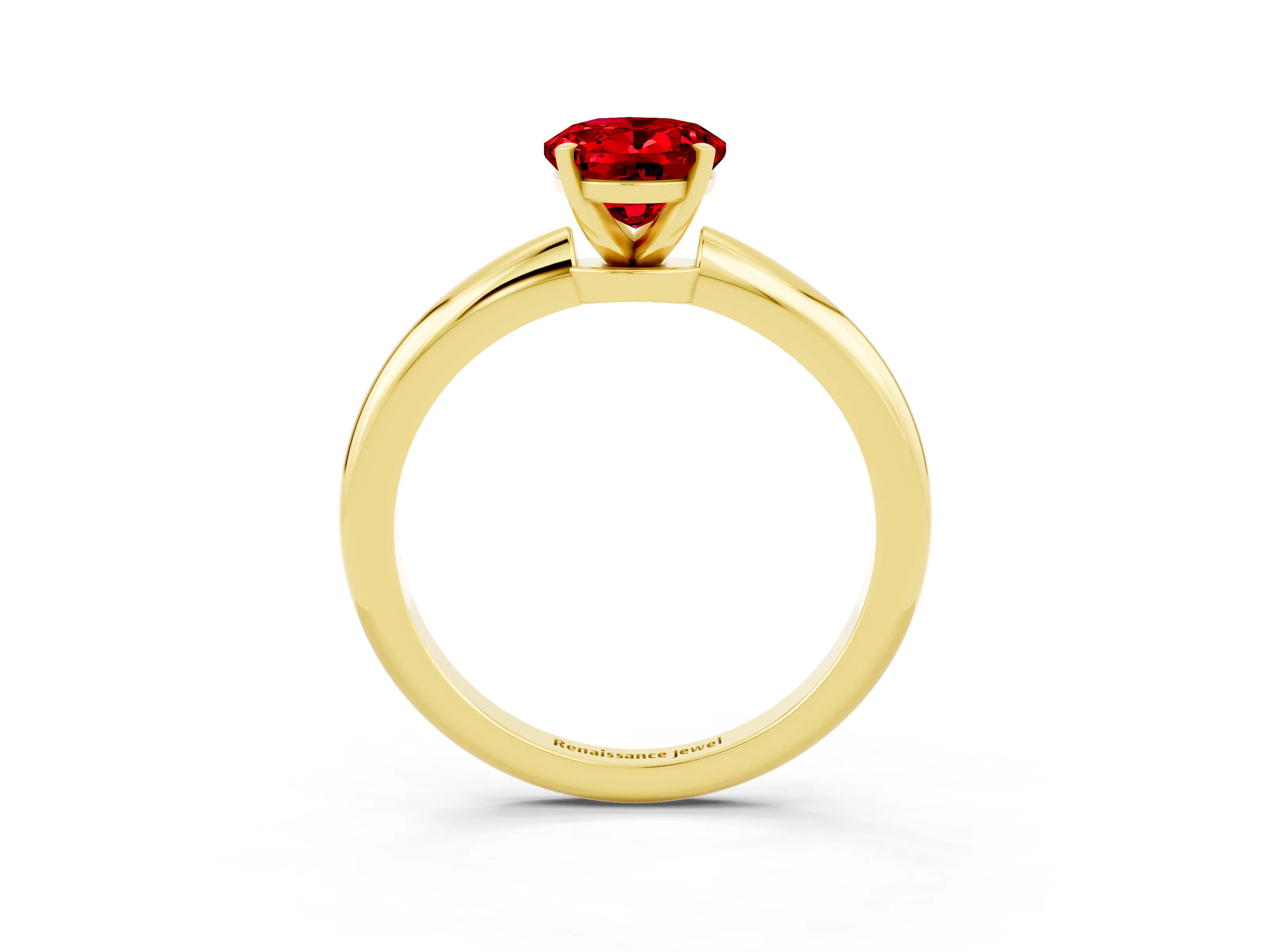 Yellow gold Oval Cut Ruby Solitaire Ring with Six-Prong Setting and Classic Band_3