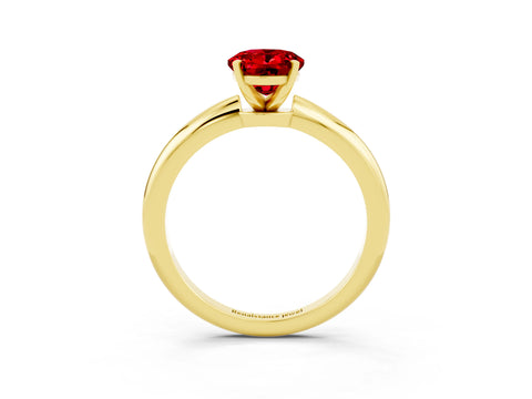 Yellow gold Oval Cut Ruby Solitaire Ring with Six-Prong Setting and Classic Band_3