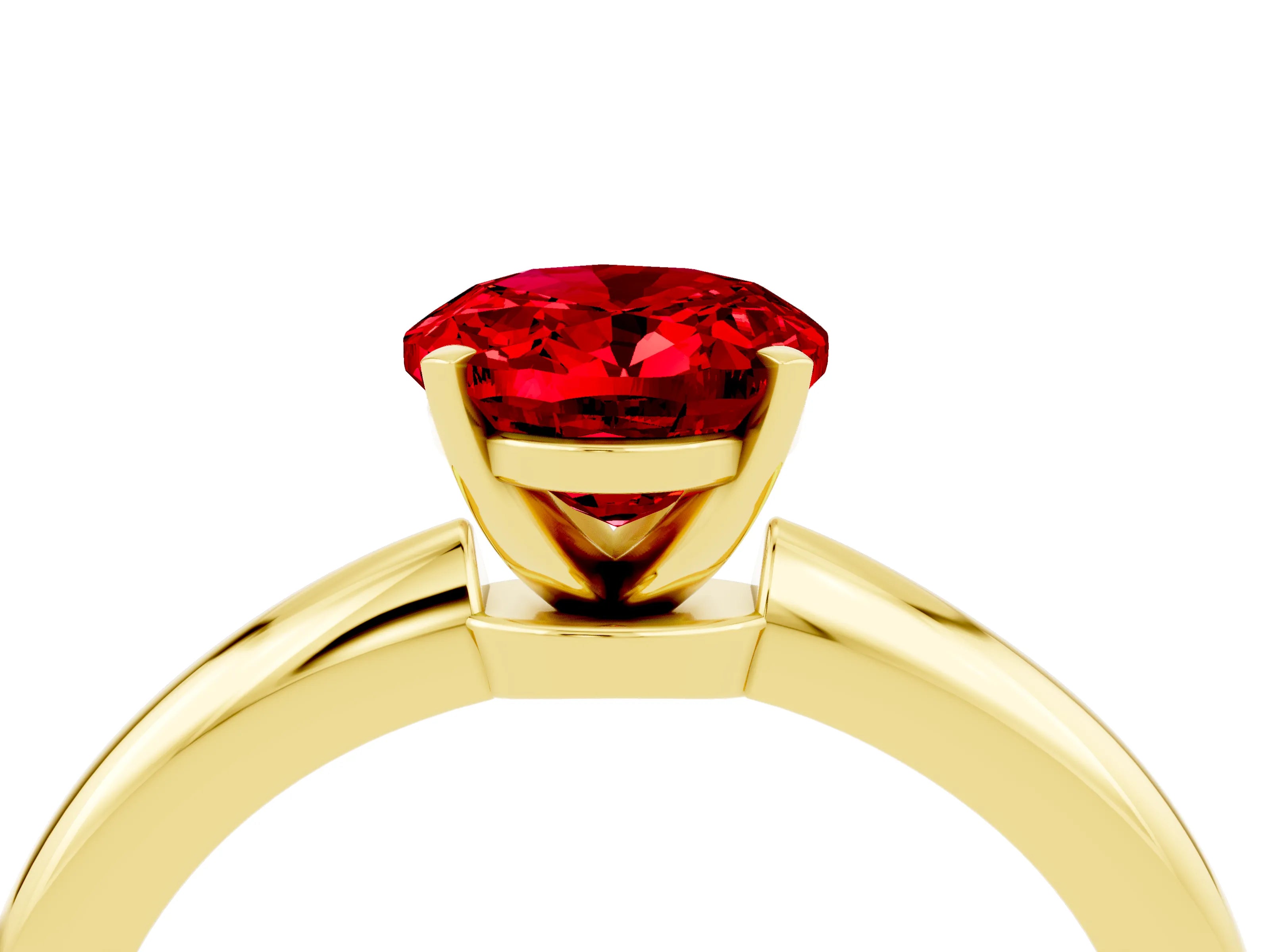 Yellow gold Oval Cut Ruby Solitaire Ring with Six-Prong Setting and Classic Band_4