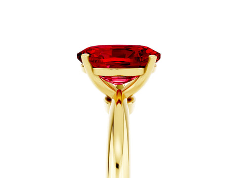 Yellow gold Oval Cut Ruby Solitaire Ring with Six-Prong Setting and Classic Band_5