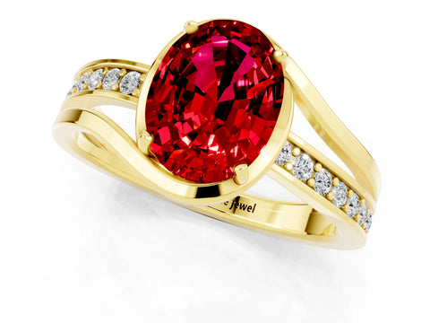 Yellow gold Oval Cut Ruby Solitaire Ring with Split Shank and Prong Setting_1