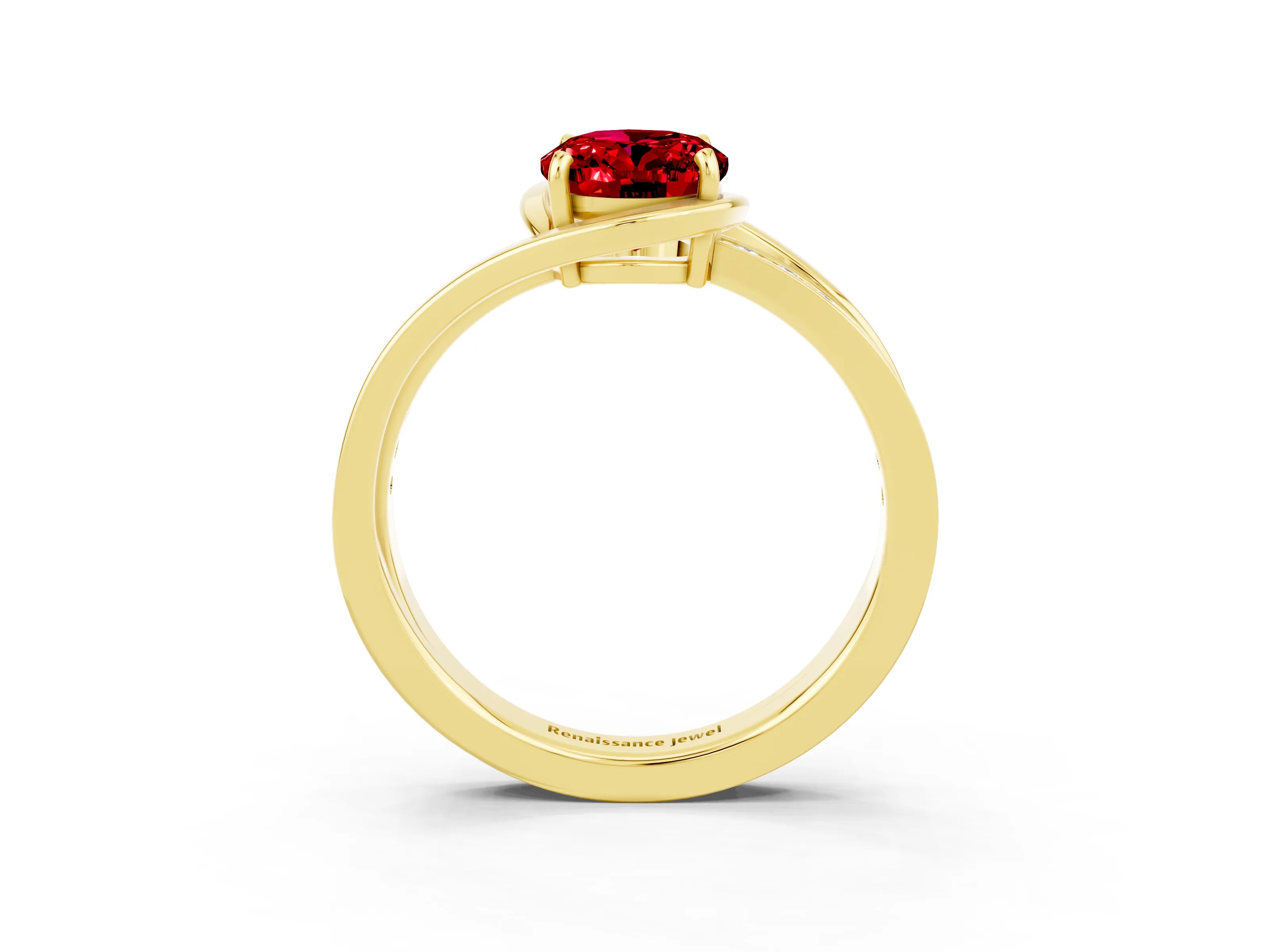 Yellow gold Oval Cut Ruby Solitaire Ring with Split Shank and Prong Setting_3