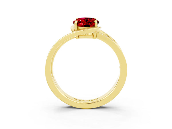 Yellow gold Oval Cut Ruby Solitaire Ring with Split Shank and Prong Setting