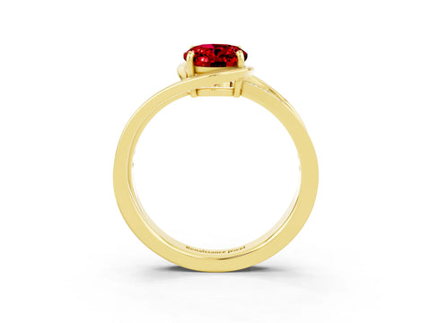 Yellow gold Oval Cut Ruby Solitaire Ring with Split Shank and Prong Setting_3