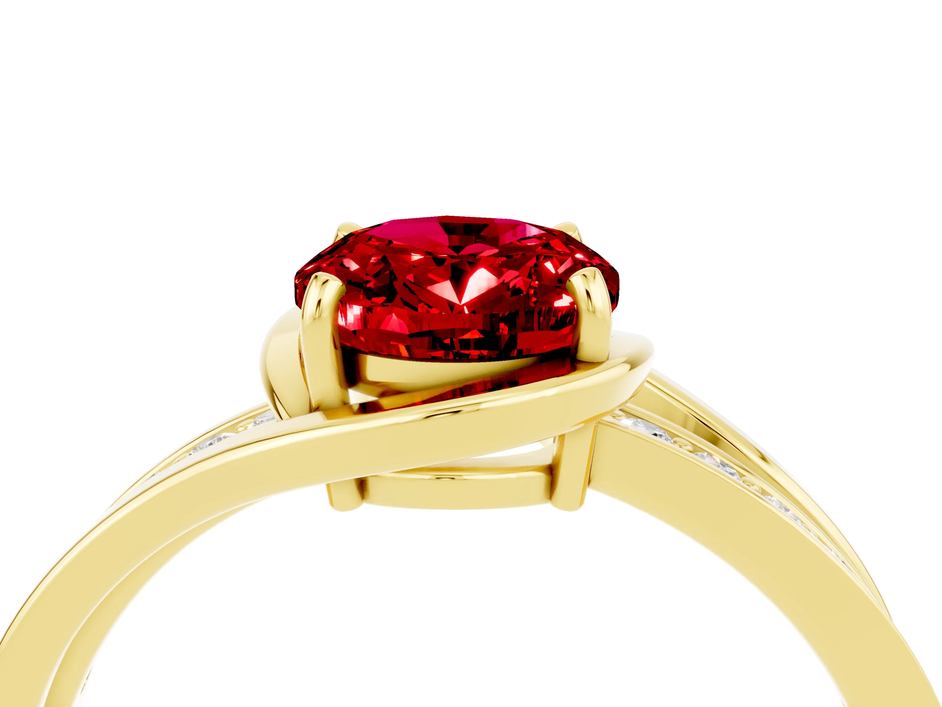 Yellow gold Oval Cut Ruby Solitaire Ring with Split Shank and Prong Setting_4