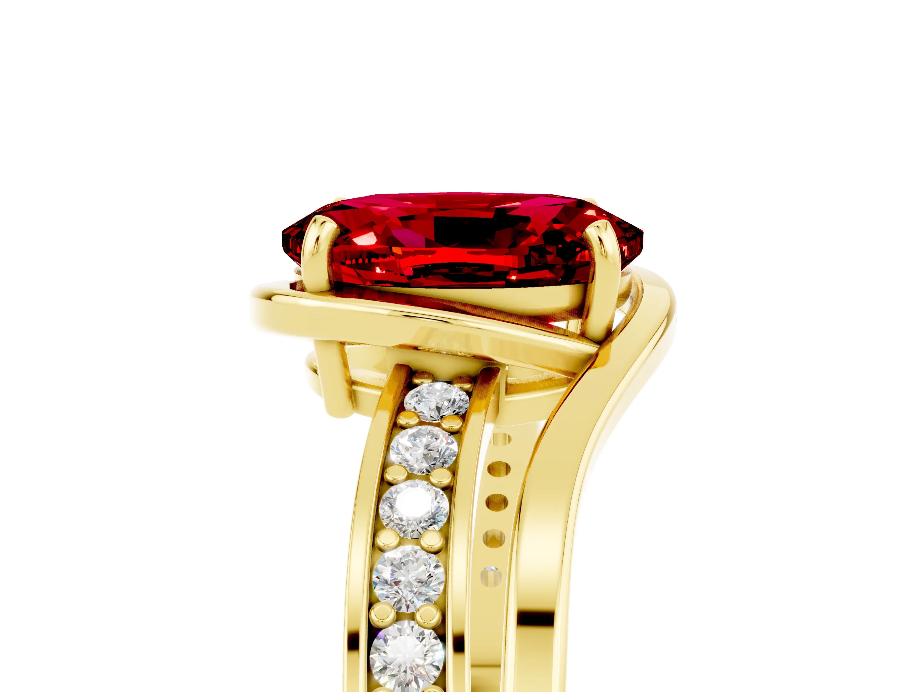 Yellow gold Oval Cut Ruby Solitaire Ring with Split Shank and Prong Setting_5