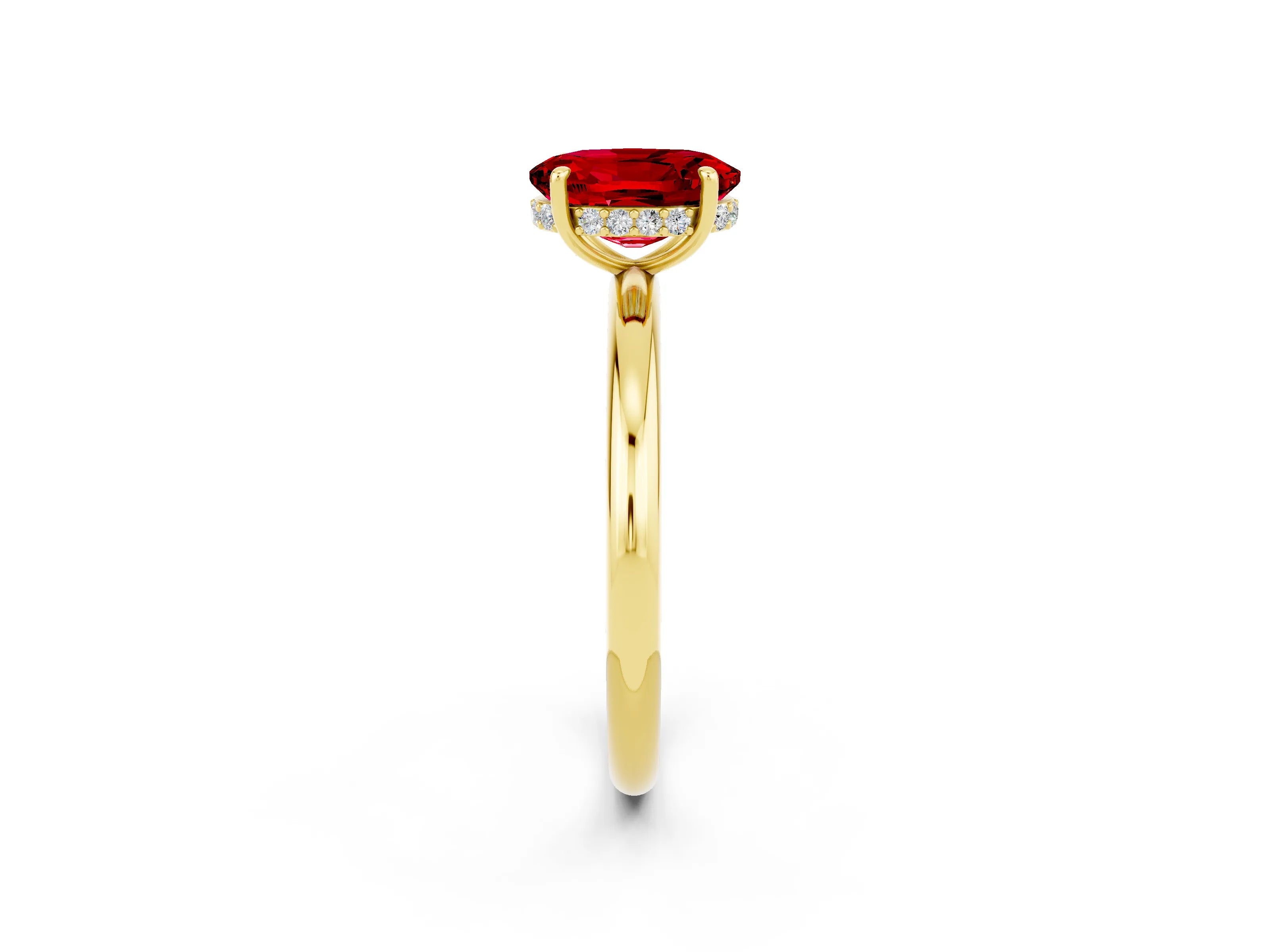 Yellow gold Oval Cut Ruby Solitaire Ring with Thin Band and Four-Prong Setting_14