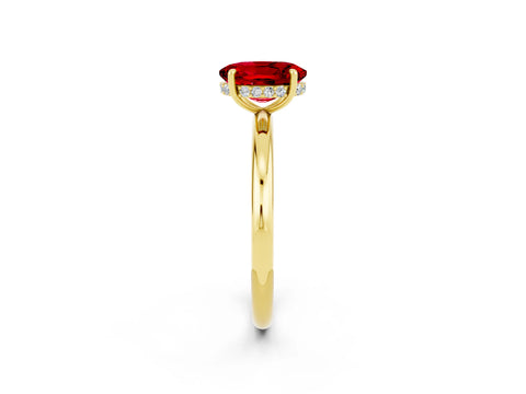 Yellow gold Oval Cut Ruby Solitaire Ring with Thin Band and Four-Prong Setting_14