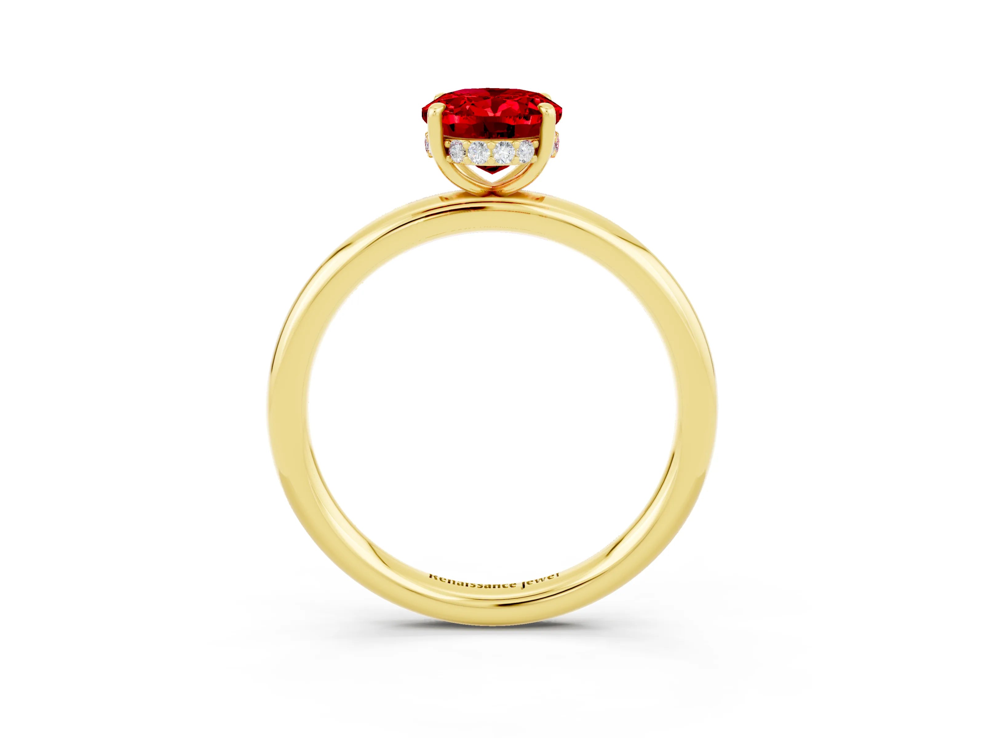Yellow gold Oval Cut Ruby Solitaire Ring with Thin Band and Four-Prong Setting_15