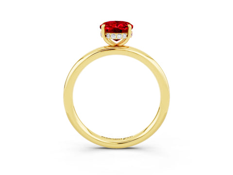 Yellow gold Oval Cut Ruby Solitaire Ring with Thin Band and Four-Prong Setting_15