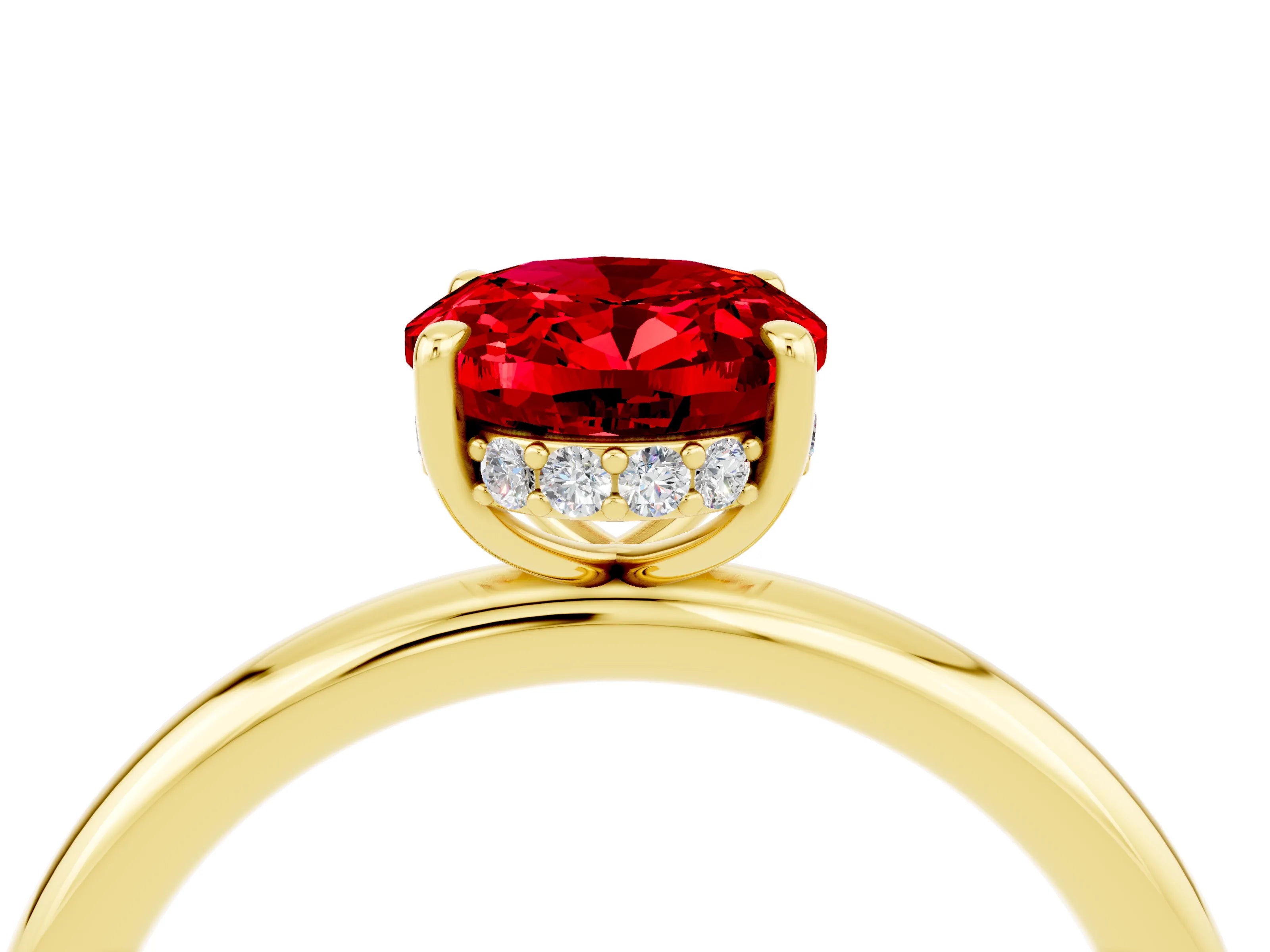Yellow gold Oval Cut Ruby Solitaire Ring with Thin Band and Four-Prong Setting_16
