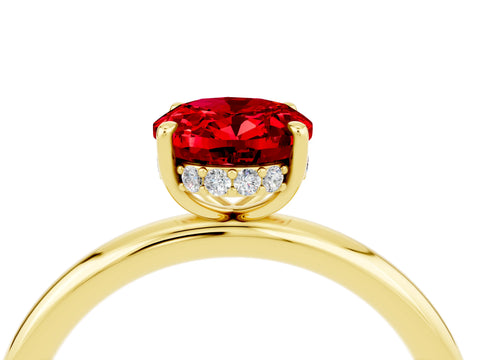 Yellow gold Oval Cut Ruby Solitaire Ring with Thin Band and Four-Prong Setting_16