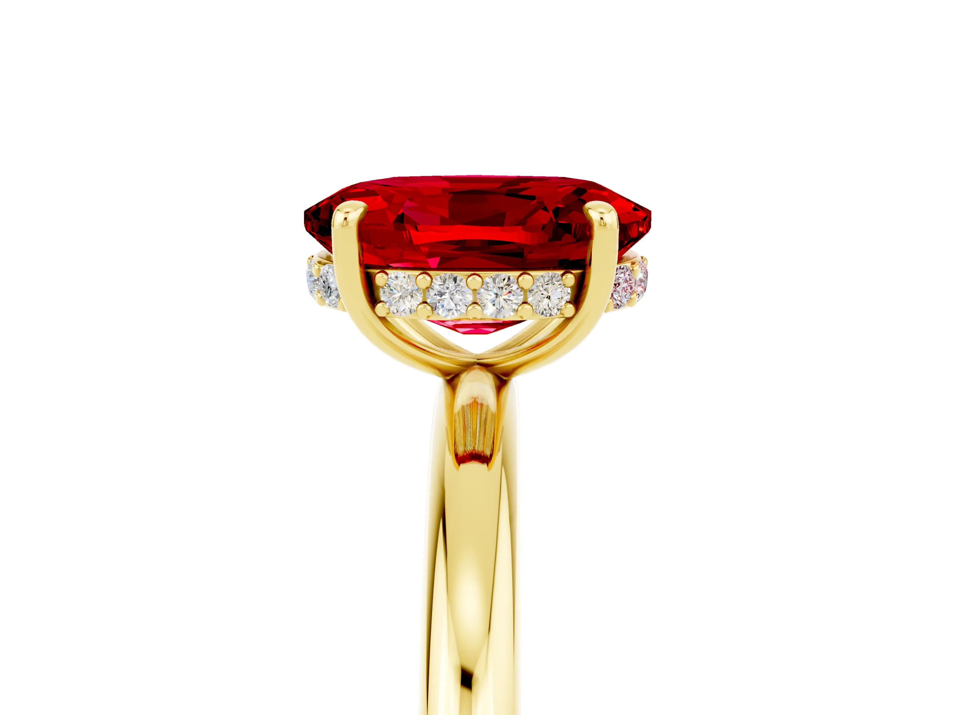 Yellow gold Oval Cut Ruby Solitaire Ring with Thin Band and Four-Prong Setting_17
