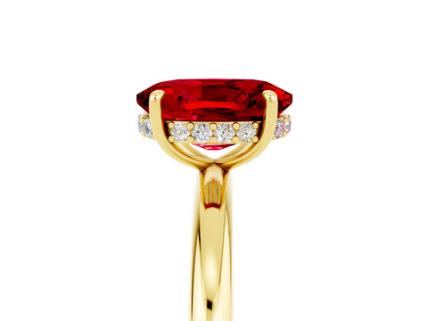 Yellow gold Oval Cut Ruby Solitaire Ring with Thin Band and Four-Prong Setting_17