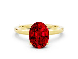 Yellow gold Oval Cut Ruby Solitaire Ring with Thin Band and Prong Setting_12