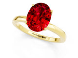 Yellow gold Oval Cut Ruby Solitaire Ring with Thin Band and Prong Setting_13