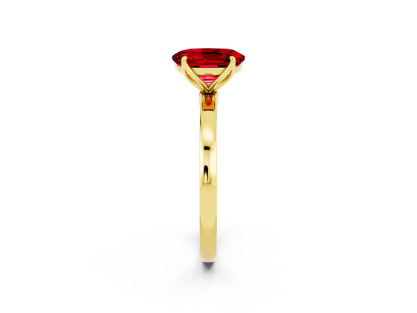 Yellow gold Oval Cut Ruby Solitaire Ring with Thin Band and Prong Setting