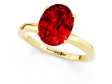 Yellow gold Oval Cut Ruby Solitaire Ring with Thin Band and Prong Setting_25