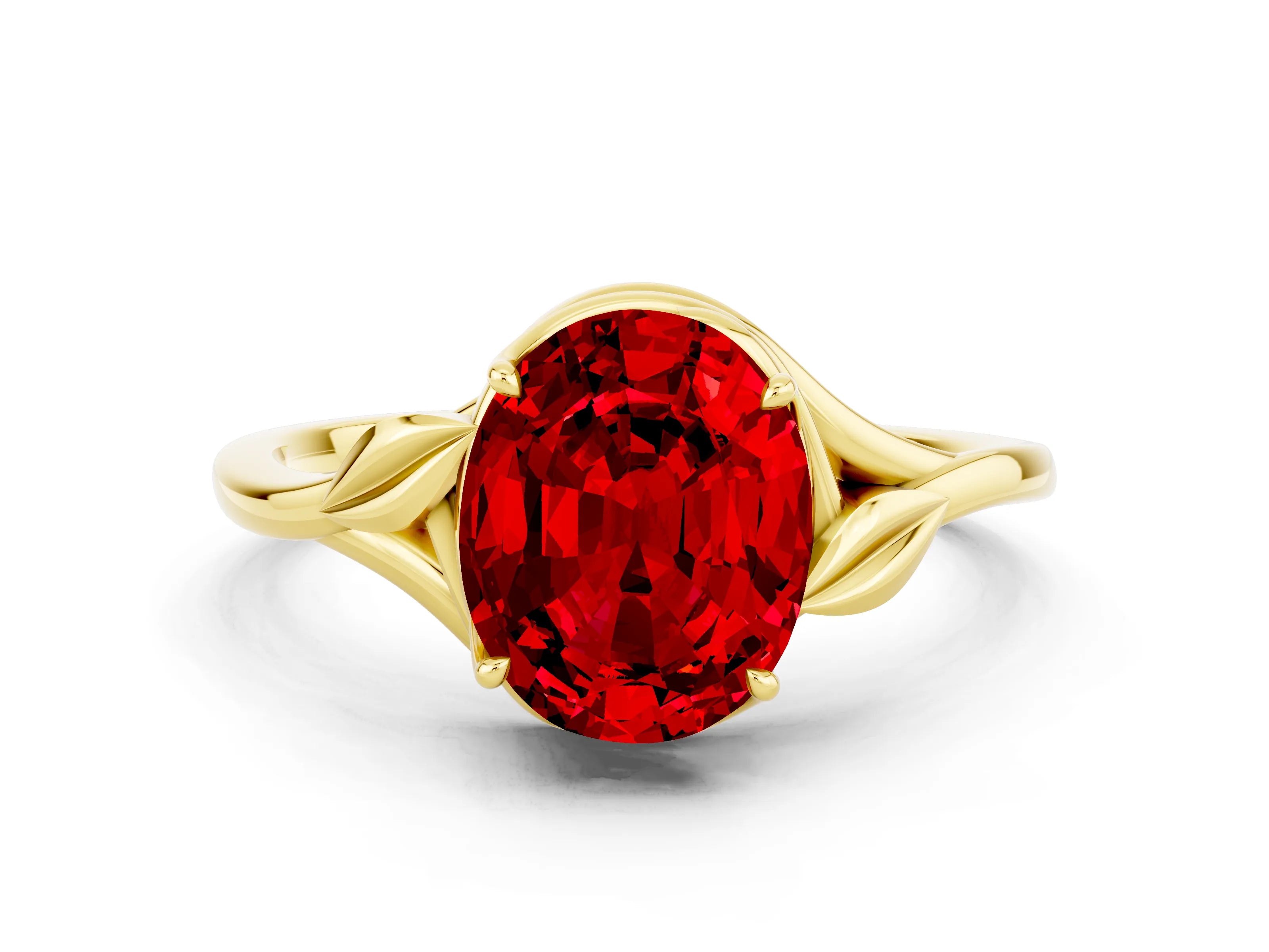 Yellow gold Oval Cut Ruby Solitaire Ring with Twist Band and Four-Prong Setting_24