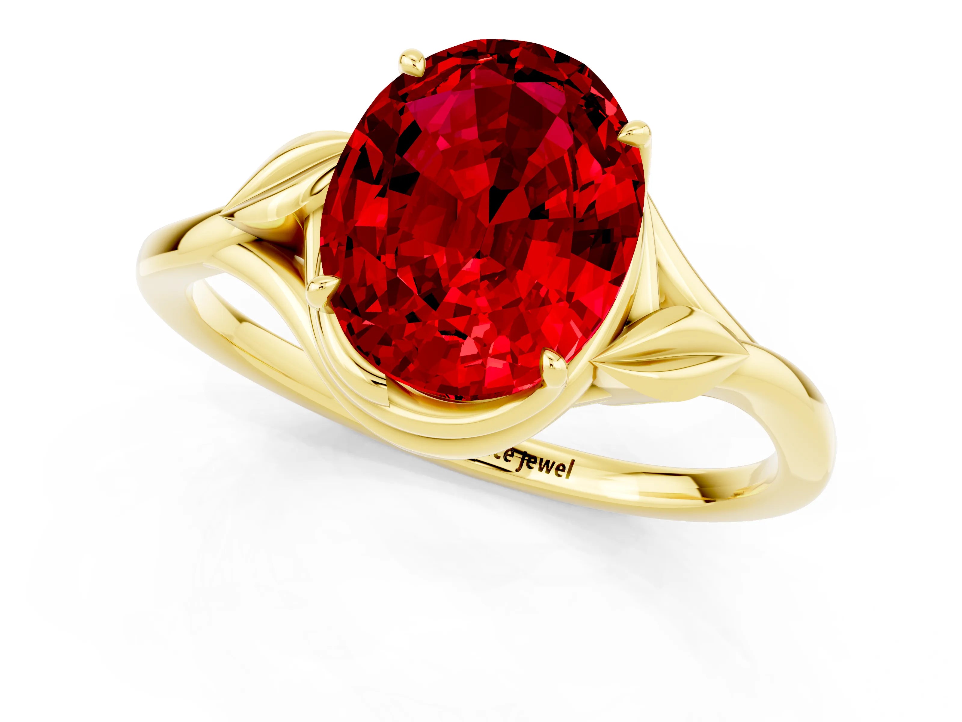 Yellow gold Oval Cut Ruby Solitaire Ring with Twist Band and Four-Prong Setting_25