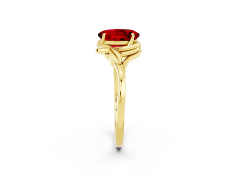 Yellow gold Oval Cut Ruby Solitaire Ring with Twist Band and Four-Prong Setting_26