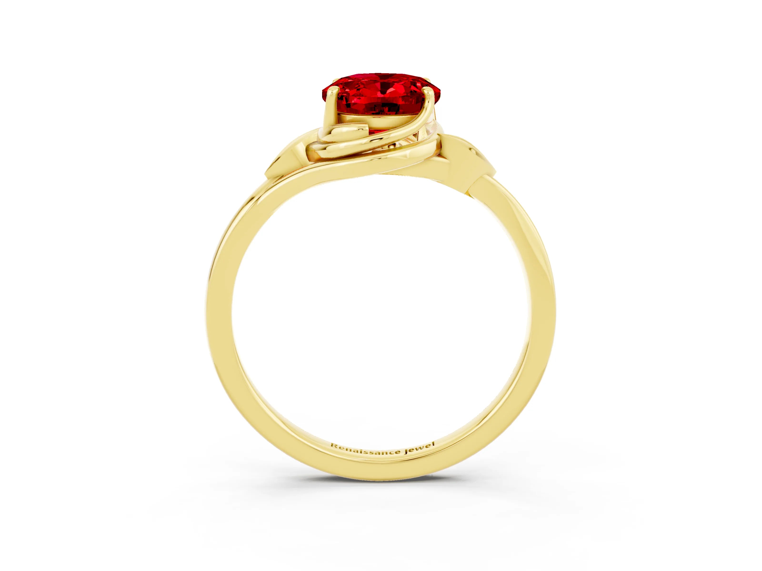 Yellow gold Oval Cut Ruby Solitaire Ring with Twist Band and Four-Prong Setting_27