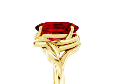 Yellow gold Oval Cut Ruby Solitaire Ring with Twist Band and Four-Prong Setting_29