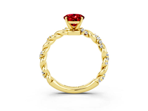 Yellow gold Oval Cut Ruby Solitaire Ring with Twisted Band and Pavé Accents_3